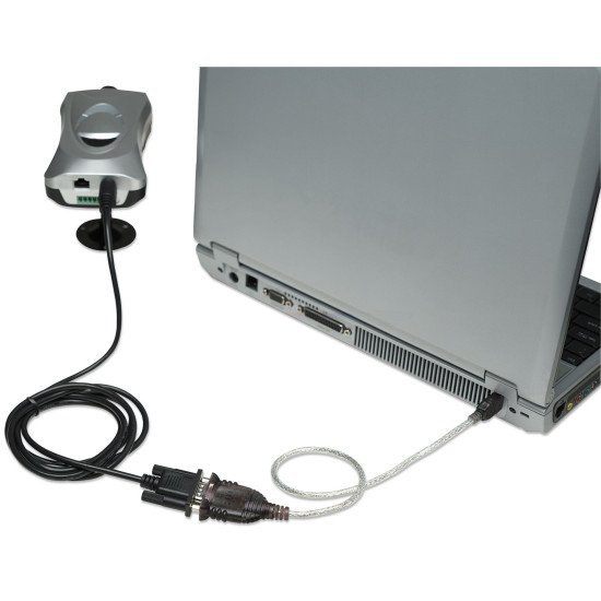 Manhattan Câble convertisseur USB-A vers série RS232/COM/DB9, 45 cm, mâle à mâle, FTDI FT232RL, compatible Windows 11, noir/argent, garantie 3 ans, équivalent à ICUSB2321F