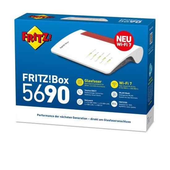FRITZ! Box 5690 routeur sans fil 2.5 Gigabit Ethernet Bi-bande (2,4 GHz / 5 GHz) Rouge, Blanc FRITZ! Box 5690 routeur sans fil 2.5 Gigabit Ethernet Bi-bande (2,4 GHz / 5 GHz) Rouge, Blanc