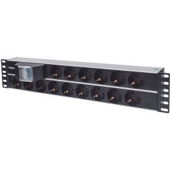 Intellinet Unité de distribution d'alimentation (PDU) 19" 2U à 15 prises EU, avec double interrupteur, unité de distribution d'alimentation, prises EU CEE 7/3, câble d'alimentation 3 m, sortie, montage en rack, garantie trois ans