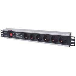 Intellinet Unité de distribution d'alimentation (PDU) 19" 1,5U à 6 prises EU, avec interrupteur marche/arrêt et protection contre les surtensions, prises EU CEE 7/3, câble d'alimentation 3 m, sortie, montage en rack, garantie trois ans