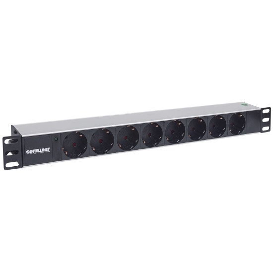 Intellinet Unité de distribution d'alimentation (PDU) 19" 1U à 8 prises EU, voyant LED uniquement, sans protection contre les surtensions, prises EU CEE 7/3, câble d'alimentation 1,8 m, sortie, montage en rack, garantie trois ans
