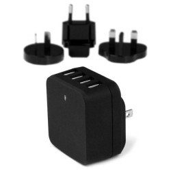 StarTech.com Chargeur mural USB à 4 ports - (34 W/6,8 A) - Chargeur de voyage international - Noir