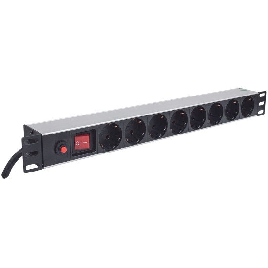 Intellinet Unité de distribution d'alimentation (PDU) 19" 1U à 8 prises EU, avec interrupteur marche/arrêt et protection contre les surcharges, prises EU CEE 7/3, câble d'alimentation 3 m, sortie, montage en rack, garantie trois ans