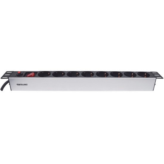 Intellinet Unité de distribution d'alimentation (PDU) 19" 1U à 8 prises EU, avec interrupteur marche/arrêt et protection contre les surcharges, prises EU CEE 7/3, câble d'alimentation 3 m, sortie, montage en rack, garantie trois ans