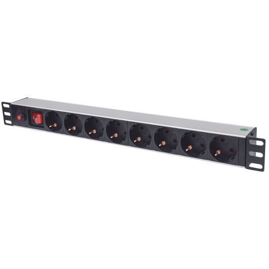 Intellinet Unité de distribution d'alimentation (PDU) 19" 1U à 8 prises EU, avec interrupteur marche/arrêt et protection contre les surcharges, prises EU CEE 7/3, câble d'alimentation 3 m, sortie, montage en rack, garantie trois ans