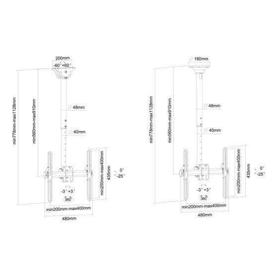 Newstar NM-C440BLACK Support de plafond écrans plat