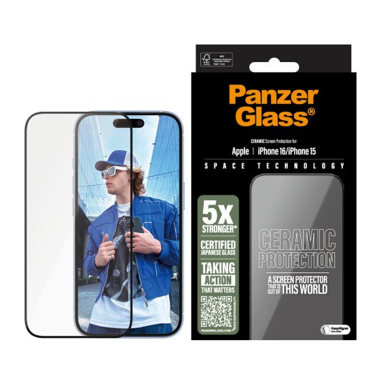 PanzerGlass ® Ceramic Screen Protector iPhone 16 | 15 | Ultra-Wide Fit Protection d'écran transparent Apple 1 pièce(s) PanzerGlass ® Ceramic Screen Protector iPhone 16 | 15 | Ultra-Wide Fit Protection d'écran transparent Apple 1 pièce(s)