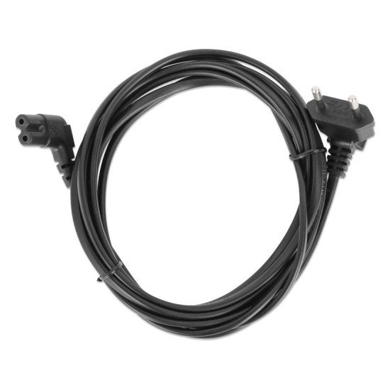 Manhattan Câble d'alimentation en angle, prise européenne 2 broches (CEE 7/16 Europlug) vers connecteur C7 femelle (figure en huit), 2 m, 2,5 A, noir, câble secteur, garantie à vie