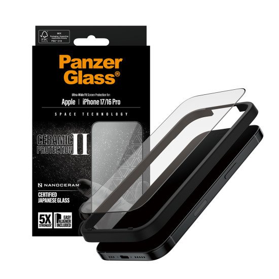 PanzerGlass ® Ceramic II Screen Protector iPhone 17 | iPhone 16 Pro | Ultra-Wide Fit w. EasyAligner Protection d'écran transparent Apple 1 pièce(s)