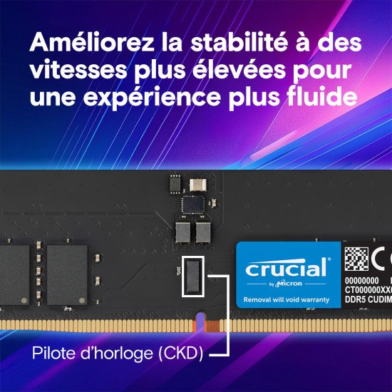 Crucial CT2K32G64C52CU5 module de mémoire 64 Go 2 x 32 Go DDR5 6400 MT/s Crucial CT2K32G64C52CU5 module de mémoire 64 Go 2 x 32 Go DDR5 6400 MT/s