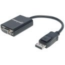 Manhattan Câble convertisseur DisplayPort vers VGA HD15, actif, 15 cm, mâle vers femelle, DP avec verrouillage, noir, garantie à vie, équivalent à DP2VGA2