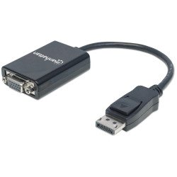Manhattan Câble convertisseur DisplayPort vers VGA HD15, actif, 15 cm, mâle vers femelle, DP avec verrouillage, noir, garantie à vie, équivalent à DP2VGA2