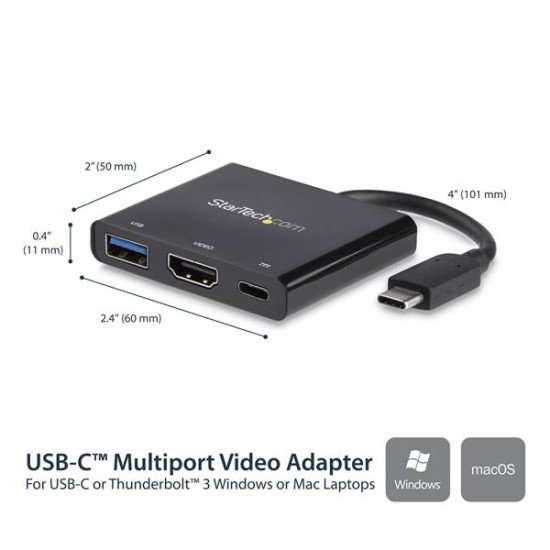 StarTech.com Adaptateur multifonction USB-C vers HDMI 4K avec USB Power Delivery et port USB-A