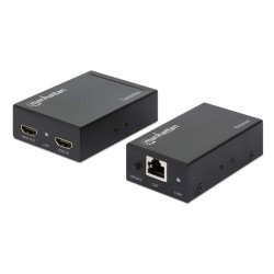 Manhattan Kit d'extension HDMI 1080p sur Ethernet, jusqu'à 50 m avec un seul câble Cat6, modules émetteur et récepteur, compatible IR, garantie de 3 ans