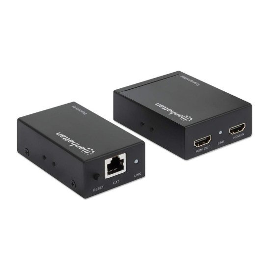 Manhattan Kit d'extension HDMI 1080p sur Ethernet, jusqu'à 50 m avec un seul câble Cat6, modules émetteur et récepteur, compatible IR, garantie de 3 ans