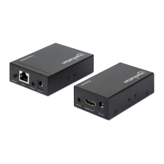 Manhattan Kit d'extension HDMI 1080p sur Ethernet, jusqu'à 50 m avec un seul câble Cat6, modules émetteur et récepteur, compatible IR, garantie de 3 ans