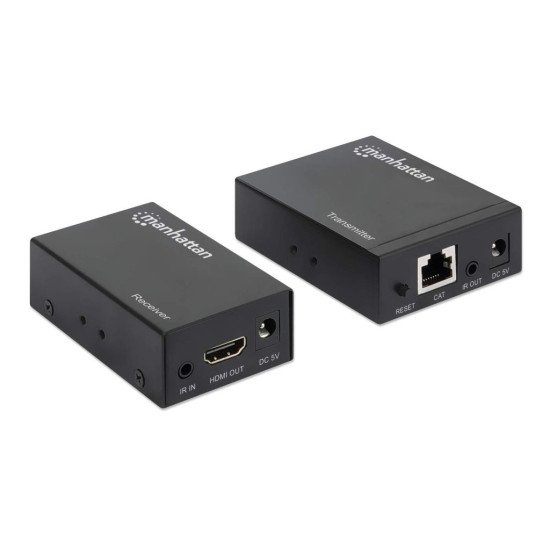 Manhattan Kit d'extension HDMI 1080p sur Ethernet, jusqu'à 50 m avec un seul câble Cat6, modules émetteur et récepteur, compatible IR, garantie de 3 ans