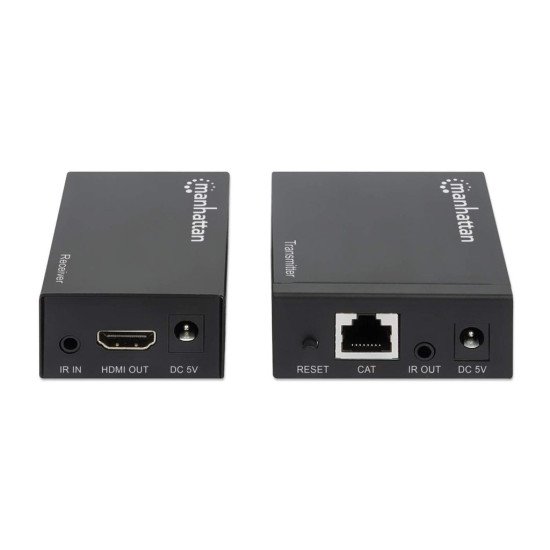 Manhattan Kit d'extension HDMI 1080p sur Ethernet, jusqu'à 50 m avec un seul câble Cat6, modules émetteur et récepteur, compatible IR, garantie de 3 ans
