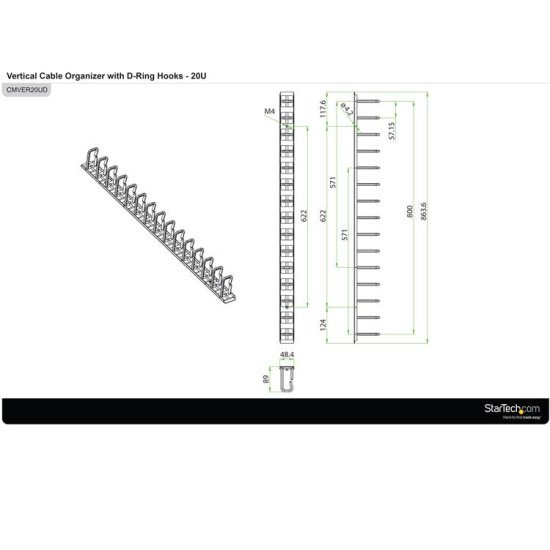 StarTech.com Panneau de gestion de câbles 0U de 91 cm pour rack - Guide-câbles avec anneaux