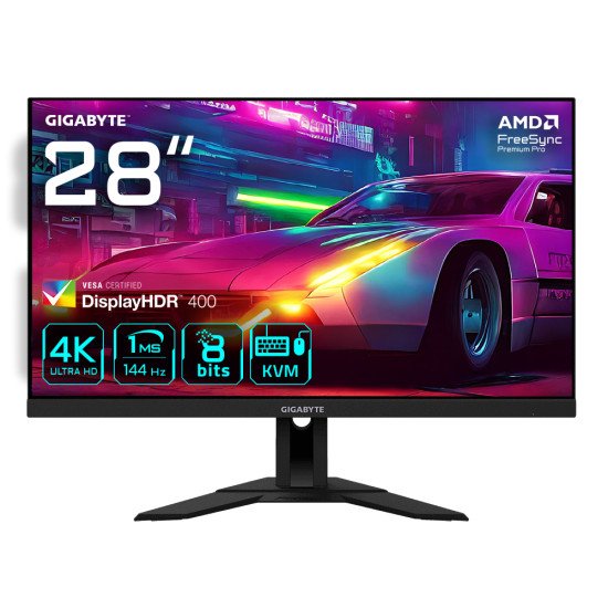 GIGABYTE M28U Moniteur de jeu 28" 4K UHD - 3840 x 2160, 144Hz, 1ms, 300 cd/m², FreeSync Premium Pro, Display HDR400, HDMI 2.1, DisplayPort 1.4