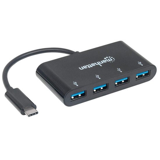 Manhattan Dock/hub USB-C, 4 ports : 4x USB-A, 5 Gbit/s (USB 3.0), Alimenté par USB (aucune alimentation externe requise), câble 20 cm, équivalent à HB30C4AB