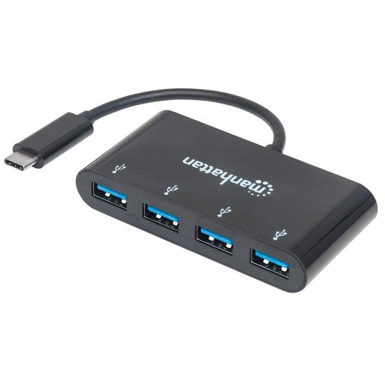 Manhattan Dock/hub USB-C, 4 ports : 4x USB-A, 5 Gbit/s (USB 3.0), Alimenté par USB (aucune alimentation externe requise), câble 20 cm, équivalent à HB30C4AB