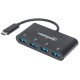 Manhattan Dock/hub USB-C, 4 ports : 4x USB-A, 5 Gbit/s (USB 3.0), Alimenté par USB (aucune alimentation externe requise), câble 20 cm, équivalent à HB30C4AB
