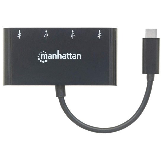 Manhattan Dock/hub USB-C, 4 ports : 4x USB-A, 5 Gbit/s (USB 3.0), Alimenté par USB (aucune alimentation externe requise), câble 20 cm, équivalent à HB30C4AB