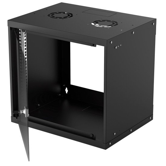 Intellinet Armoire réseau murale 19" (basique), 9U, profondeur 400 mm, noire, en kit, charge max. 50 kg, profondeur utile 340 mm, porte en verre, fixations murales non incluses