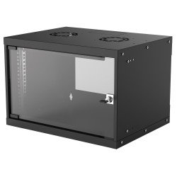 Intellinet Armoire réseau murale 19" (basique), 6U, profondeur 400 mm, noire, en kit, charge max. 50 kg, profondeur utile 340 mm, porte en verre, fixations murales non incluses