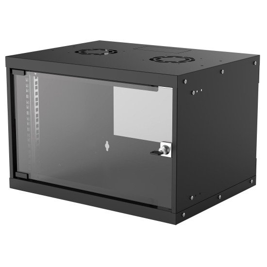 Intellinet Armoire réseau murale 19" (basique), 6U, profondeur 400 mm, noire, en kit, charge max. 50 kg, profondeur utile 340 mm, porte en verre, fixations murales non incluses