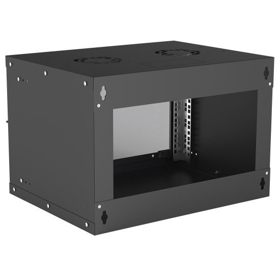 Intellinet Armoire réseau murale 19" (basique), 6U, profondeur 400 mm, noire, en kit, charge max. 50 kg, profondeur utile 340 mm, porte en verre, fixations murales non incluses