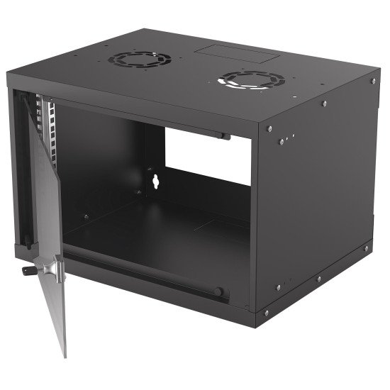 Intellinet Armoire réseau murale 19" (basique), 6U, profondeur 400 mm, noire, en kit, charge max. 50 kg, profondeur utile 340 mm, porte en verre, fixations murales non incluses