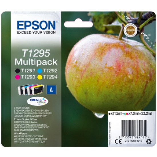 Epson T1295 Pack de 4 Cartouches encre Noir, Cyan, Magenta, Jaune