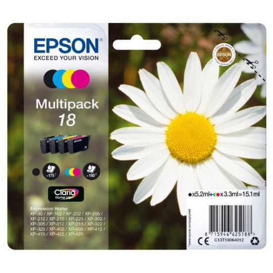 Epson 18 Pack de 4 Cartouche encre Noir, Cyan, Magenta, Jaune