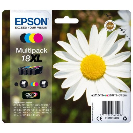 Epson 18XL Pack de 4 Cartouches encre Noir, Cyan, Magenta, Jaune