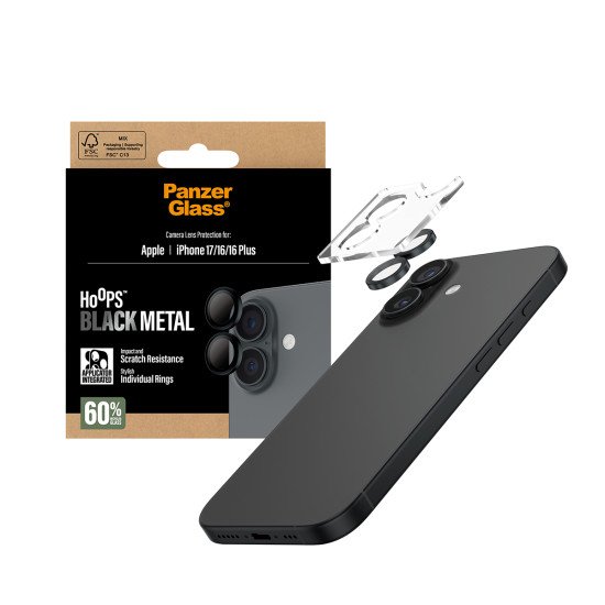 PanzerGlass ® Hoops® Black Camera Lens Protector iPhone 17 | iPhone 16 | 16 Plus Protection d'écran transparent Apple 1 pièce(s) PanzerGlass ® Hoops® Black Camera Lens Protector iPhone 17 | iPhone 16 | 16 Plus Protection d'écran transparent Apple 1 pièce(s)