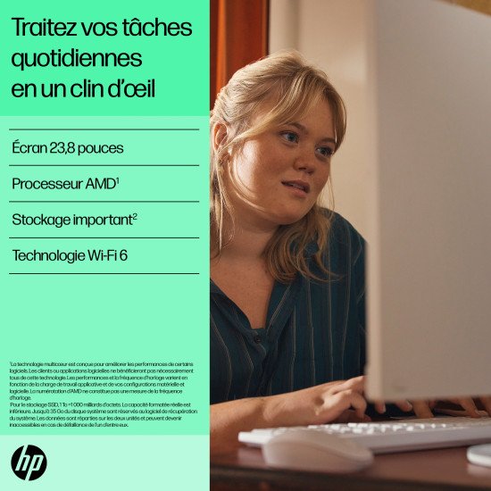 HP 24-cr0060nb AMD Ryzen™ 5 7520U 60,5 cm (23.8") 1920 x 1080 pixels PC All-in-One 16 Go LPDDR5-SDRAM 512 Go SSD Windows 11 Home Wi-Fi 6 (802.11ax) Noir