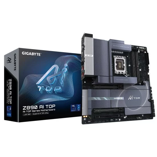GIGABYTE Z890 AI TOP Carte mère - Processeurs Intel Core Ultra (Série 2), VRM 16+1+2 phases, jusqu'à 9500 MHz DDR5 (OC), 1xPCIe 5.0 + 3xPCIe 4.0 M.2, Wi-Fi 7, LAN 10 GbE, Thunderbolt 5