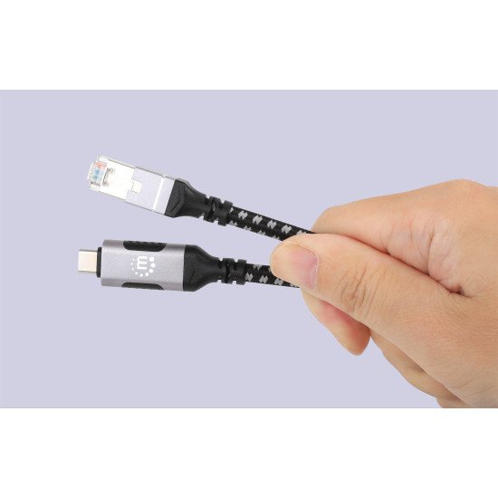Manhattan Câble USB-C vers réseau Gigabit RJ45 (10/100/1000), 2 m, Ethernet multi-gigabit, noir/argent, garantie 3 ans