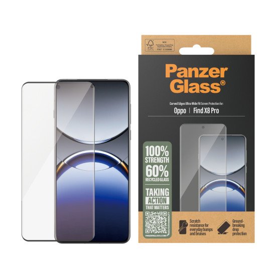 PanzerGlass ® Screen Protector w. Black Frame Oppo Find X8 Pro | Ultra-Wide Fit Protection d'écran transparent 1 pièce(s) PanzerGlass ® Screen Protector w. Black Frame Oppo Find X8 Pro | Ultra-Wide Fit Protection d'écran transparent 1 pièce(s)