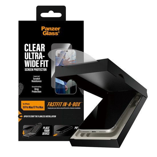 PanzerGlass ® Screen Protector iPhone 2026 Pro Max | 17 Pro Max | Ultra-Wide Fit w. FASTFIT IN-A-BOX Protection d'écran transparent 1 pièce(s)