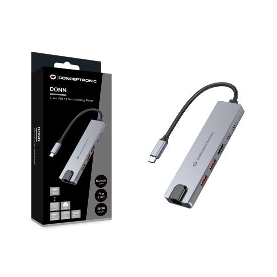 Conceptronic DONN29G station d'accueil Avec fil USB 3.2 Gen 2 (3.1 Gen 2) Type-C Gris Conceptronic DONN29G station d'accueil Avec fil USB 3.2 Gen 2 (3.1 Gen 2) Type-C Gris