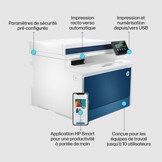 HP Imprimante multifonction Color LaserJet Pro 4302fdn, Couleur, Imprimante pour Petites/moyennes entreprises, Impression, copie, scan, fax, Imprimer depuis un téléphone ou une tablette; Chargeur automatique de documents; Impression recto-verso
