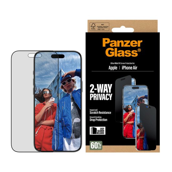 PanzerGlass ® 2-Way Privacy Screen Protector iPhone Air | Ultra-Wide Fit w. EasyAligner Protection d'écran transparent Apple 1 pièce(s)