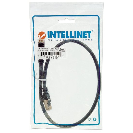 Intellinet Câble patch réseau, Cat6, 0,5 m, noir, cuivre, S/FTP, LSOH/LSZH, PVC, RJ45, contacts plaqués or, anti-accroc, avec manchon, garantie à vie