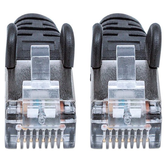Intellinet Câble patch réseau Cat6A, 1 m, noir, cuivre, S/FTP, LSOH/LSZH, PVC, RJ45, contacts plaqués or, anti-accroc, avec manchon, garantie à vie