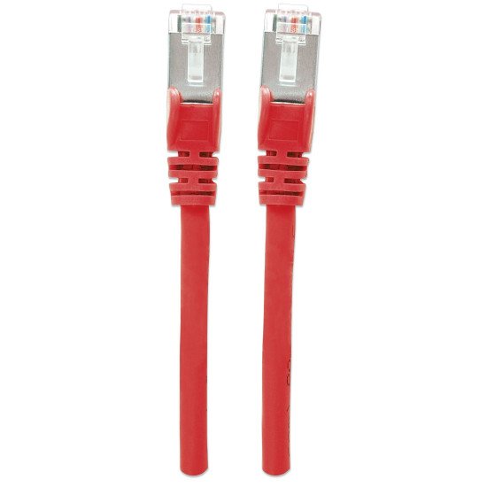 Intellinet Câble patch réseau Cat6A, 1 m, rouge, cuivre, S/FTP, LSOH/LSZH, PVC, RJ45, contacts plaqués or, anti-accroc, avec manchon, garantie à vie