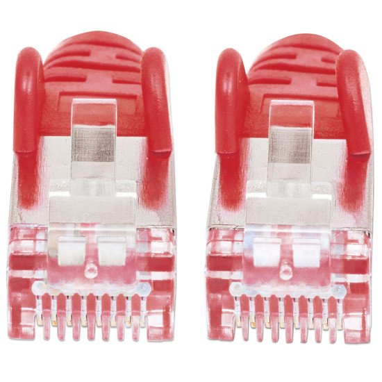 Intellinet Câble patch réseau Cat6A, 1 m, rouge, cuivre, S/FTP, LSOH/LSZH, PVC, RJ45, contacts plaqués or, anti-accroc, avec manchon, garantie à vie