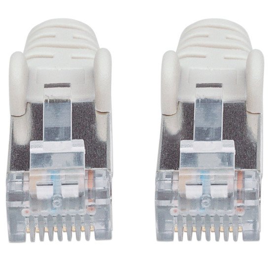 Intellinet Câble patch réseau Cat6A, 1 m, gris, cuivre, S/FTP, LSOH/LSZH, PVC, RJ45, contacts plaqués or, anti-accroc, avec manchon, garantie à vie